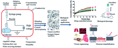 Graphical abstract: Electrospun fibers and their application in drug controlled release, biological dressings, tissue repair, and enzyme immobilization