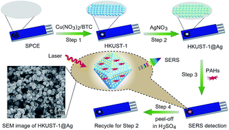 Graphical abstract: Facile in situ synthesis of core–shell MOF@Ag nanoparticle composites on screen-printed electrodes for ultrasensitive SERS detection of polycyclic aromatic hydrocarbons