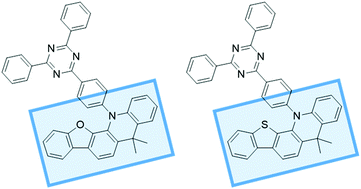 Graphical abstract: Benzofuroacridine and benzothienoacridine as new donor moieties for emission color management of thermally activated delayed fluorescent emitters