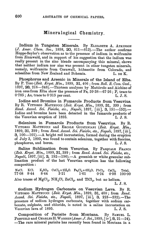 Mineralogical chemistry
