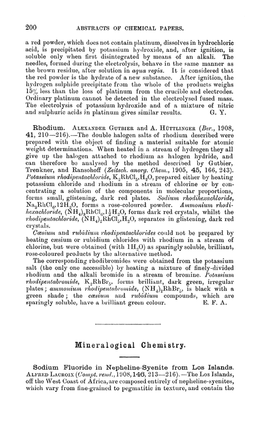 Mineralogical chemistry