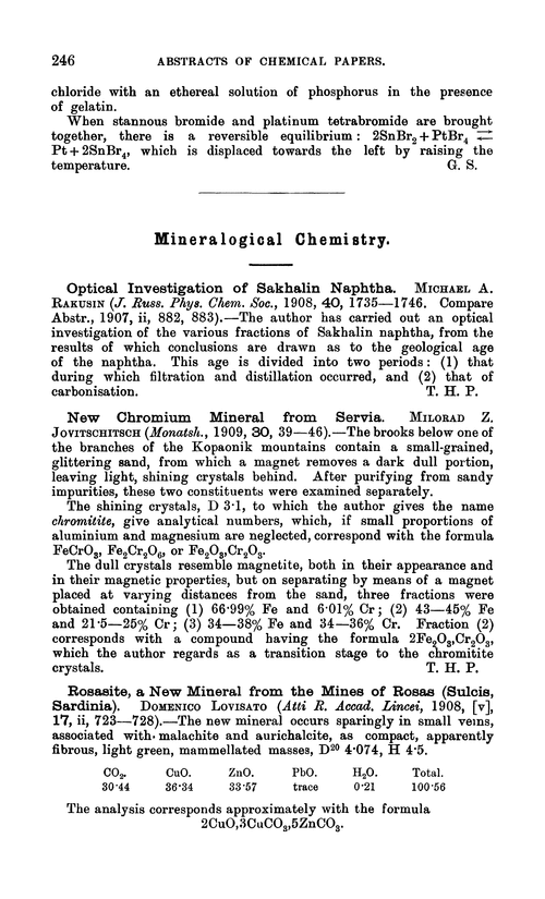 Mineralogical chemistry