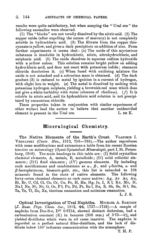 Mineralogical chemistry