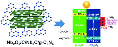 Graphical abstract: 2D MXene-derived Nb2O5/C/Nb2C/g-C3N4 heterojunctions for efficient nitrogen photofixation