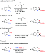 Graphical abstract: Mn-mediated oxidative radical cyclization of 2-(azidomethyl)phenyl isocyanides with carbazate: access to quinazoline-2-carboxylates