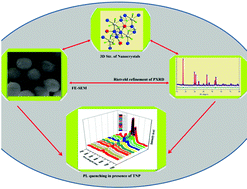 Graphical abstract: A down converting serine-functionalised NaYF4:Ce3+/Gd3+/Eu3+@NaGdF4:Tb3+ photoluminescent probe for chemical sensing of explosive nitroaromatic compounds