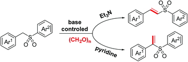 Graphical abstract: Base-controlled divergent synthesis of vinyl sulfones from (benzylsulfonyl)benzenes and paraformaldehyde