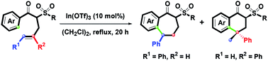 Graphical abstract: In(OTf)3-catalyzed intramolecular hydroarylation of α-phenylallyl β-ketosulfones – synthesis of sulfonyl 1-benzosuberones and 1-tetralones