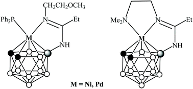 Graphical abstract: Synthesis and crystal structures of nickel(ii) and palladium(ii) complexes with o-carboranyl amidine ligands