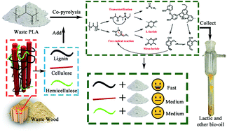 Graphical abstract: Exploring the synergetic effects of the major components of biomass additives in the pyrolysis of polylactic acid