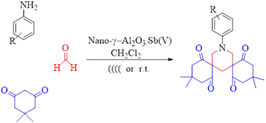 Graphical abstract: Synthesis of bis-spiro piperidines using nano γ-alumina supported Sb(v) under ultrasonic irradiation at room temperature conditions