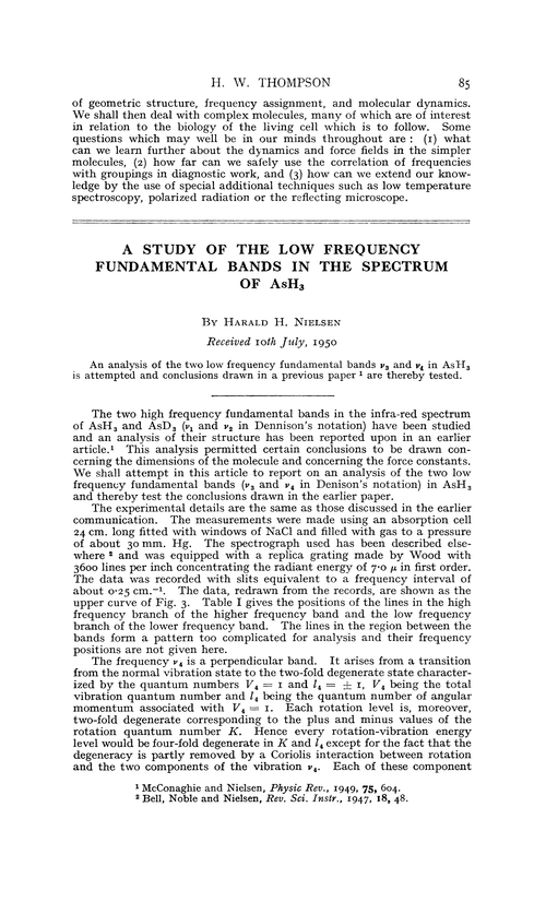 A study of the low frequency fundamental bands in the spectrum of AsH3