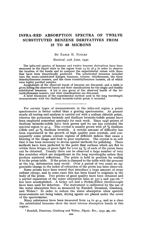 Infra-red absorption spectra of twelve substituted benzene derivatives from 15 to 40 microns