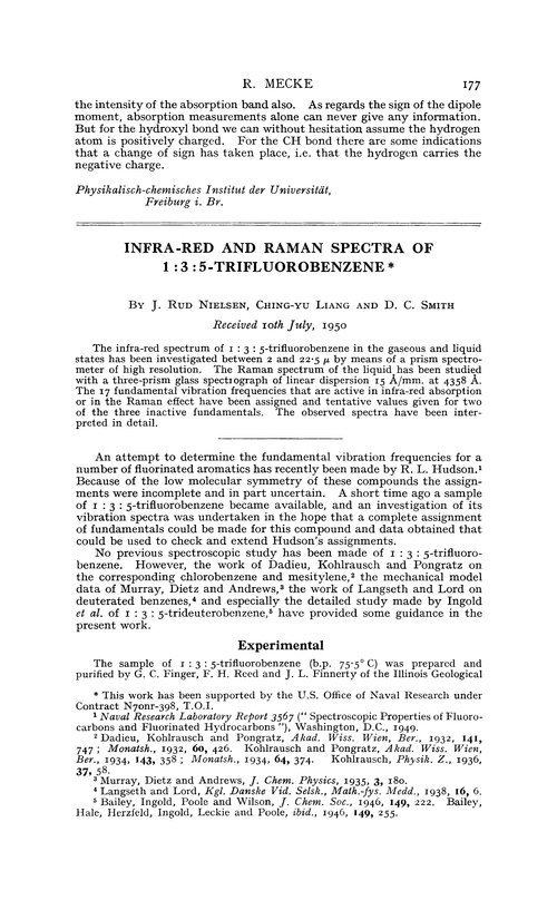 Infra-red and Raman spectra of 1 : 3 : 5-trifluorobenzene