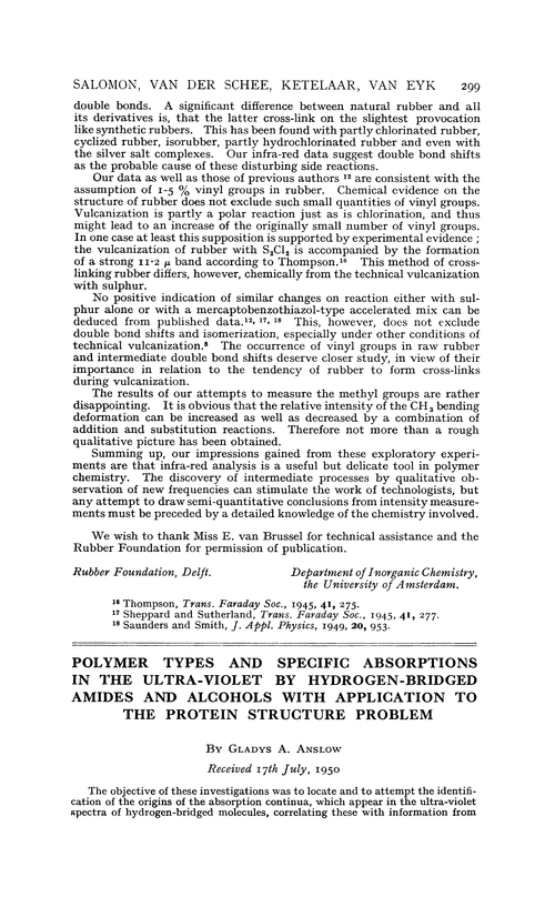 Polymer types and specific absorptions in the ultra-violet by hydrogen-bridged amides and alcohols with application to the protein structure problem
