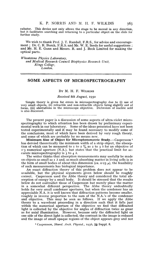 Some aspects of microspectrography
