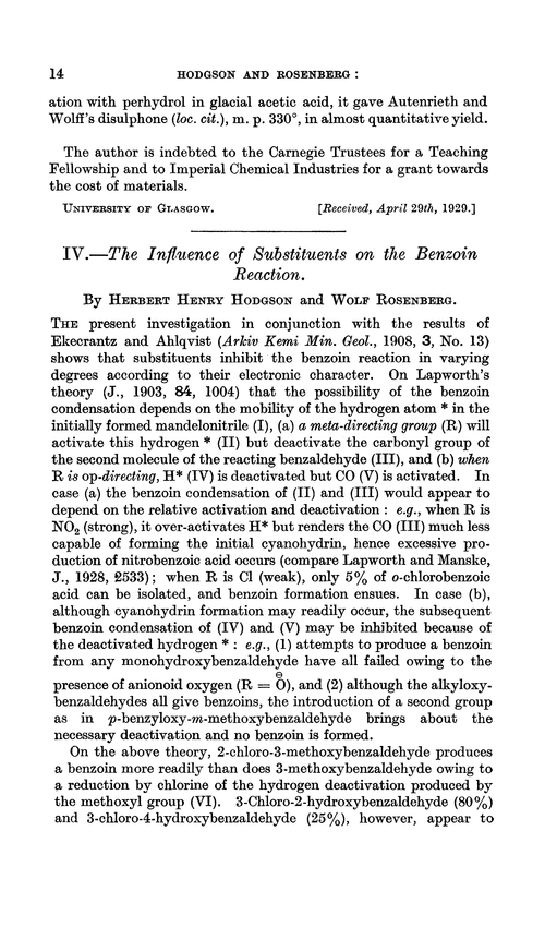 IV.—The influence of substituents on the benzoin reaction