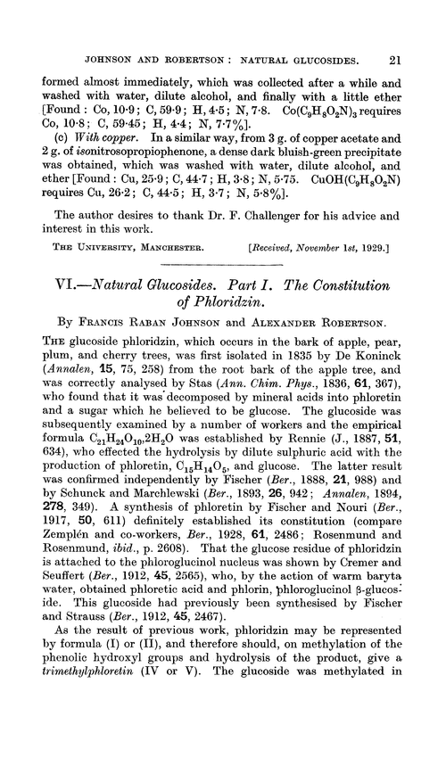 VI.—Natural glucosides. Part I. The constitution of phloridzin