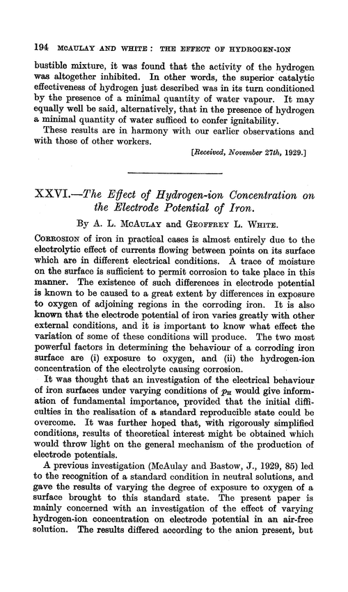 XXVI.—The effect of hydrogen-ion concentration on the electrode potential of iron