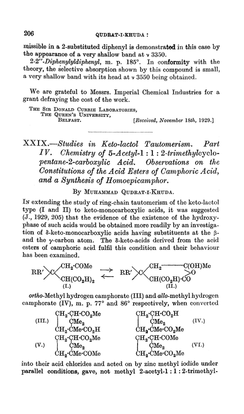 XXIX.—Studies in keto-lactol tautomerism. Part IV. Chemistry of 5-acetyl-1 : 1 : 2-trimethylcyclo-pentane-2-carboxylic acid. Observations on the constitutions of the acid esters of camphoric acid, and a synthesis of homoepicamphor
