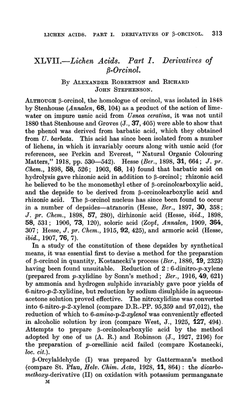 XLVII.—Lichen acids. Part I. Derivatives of β-orcinol
