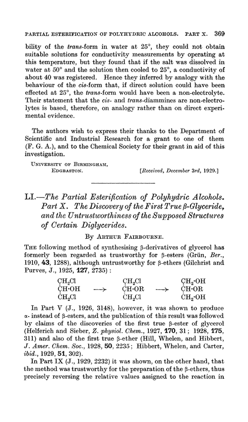LI.—The partial esterification of polyhydric alcohols. Part X. The discovery of the first true β-glyceride, and the untrustworthiness of the supposed structures of certain diglycerides