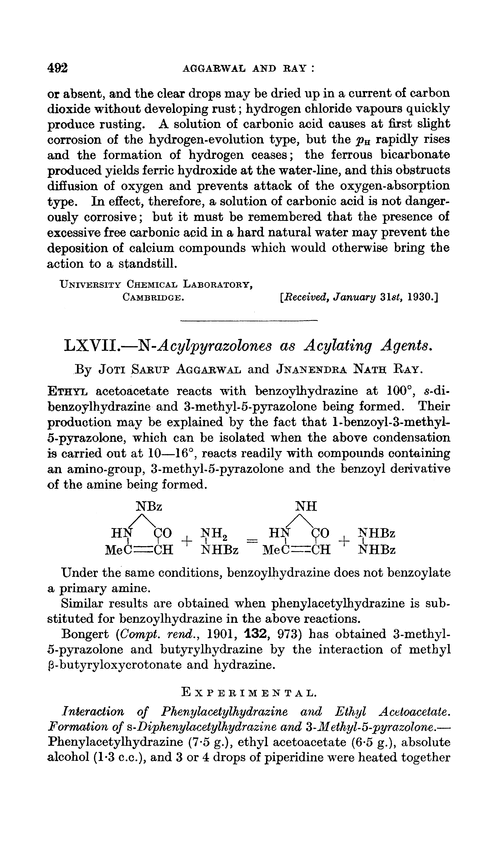 LXVII.—N-acylpyrazolones as acylating agents