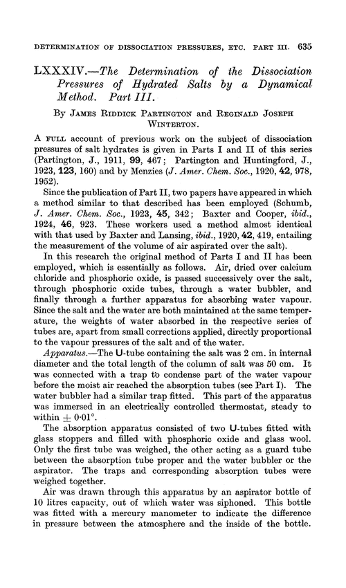 LXXXIV.—The determination of the dissociation pressures of hydrated salts by a dynamical method. Part III