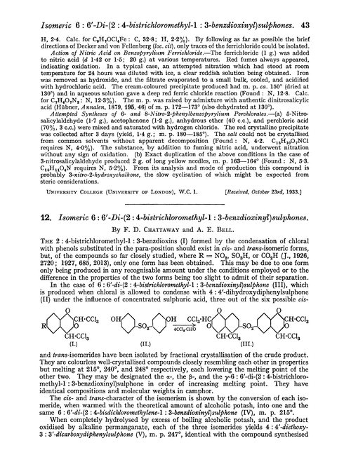 12. Isomeric 6: 6′-di-(2 : 4-bistrichloromethyl-1 : 3-benzdioxinyl)sulphones