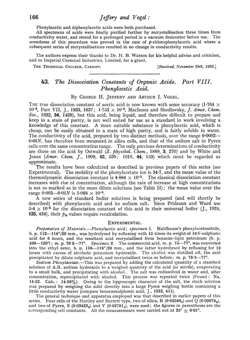 43. The dissociation constants of organic acids. Part VIII. Phenylacetic acid