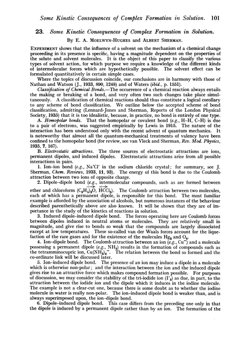 23. Some kinetic consequences of complex formation in solution