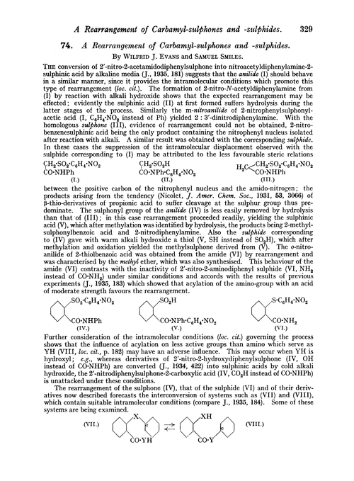 74. A rearrangement of carbamyl-sulphones and -sulphides