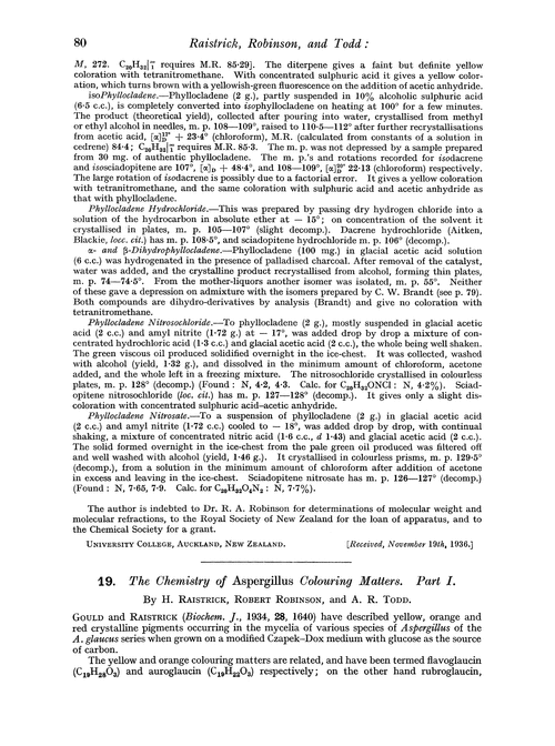 19. The chemistry of Aspergillus colouring matters. Part I