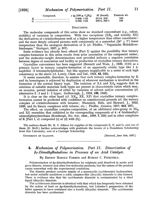 4. Mechanism of polymerisation. Part II. Dimerisation of βγ-dimethylbutadiene in presence of an acid catalyst