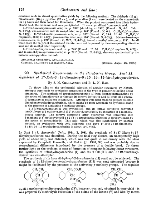 29. Synthetical experiments in the paraberine group. Part II. Synthesis of 17-keto-3 : 12-dimethoxy-6 : 15 : 16 : 17-tetrahydroparaberine