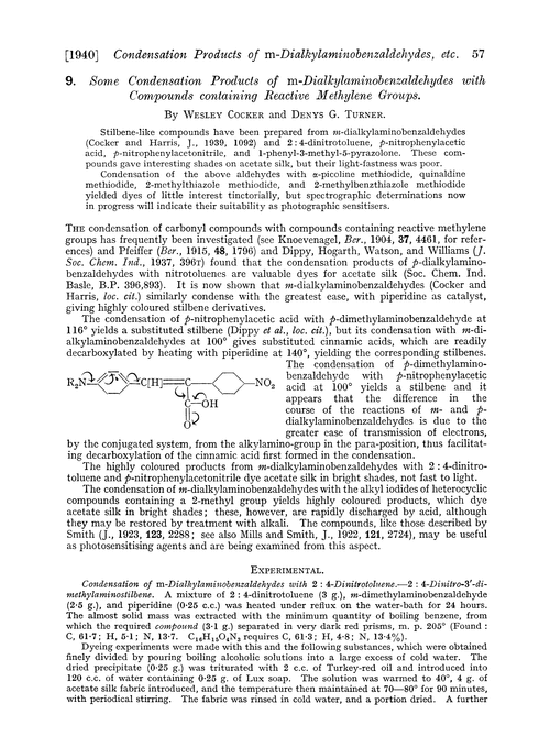 9. Some condensation products of m-dialkylaminobenzaldehydes with compounds containing reactive methylene groups