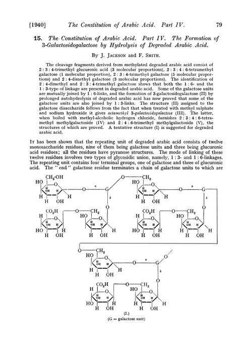 15. The constitution of arabic acid. Part IV. The formation of 3-galactosidogalactose by hydrolysis of degraded arabic acid