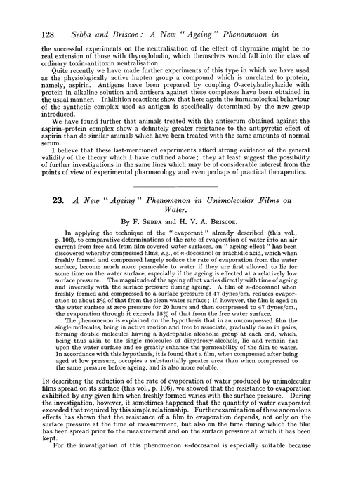23. A new “ageing” phenomenon in unimolecular films on water