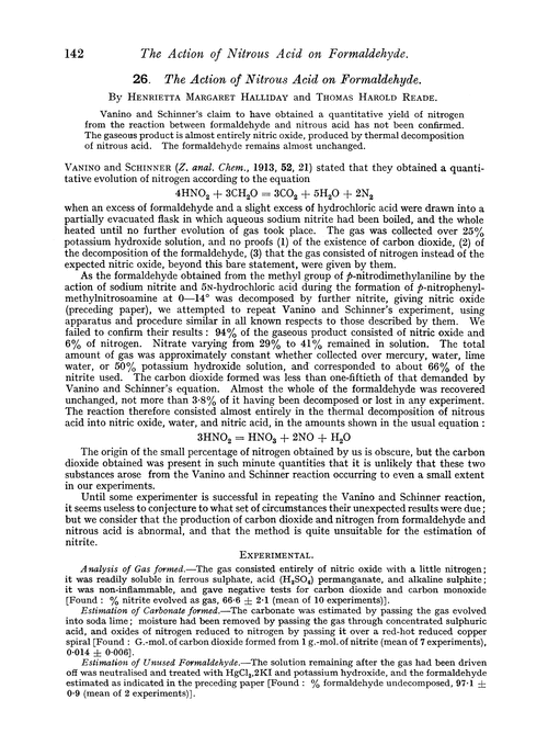 26. The action of nitrous acid on formaldehyde