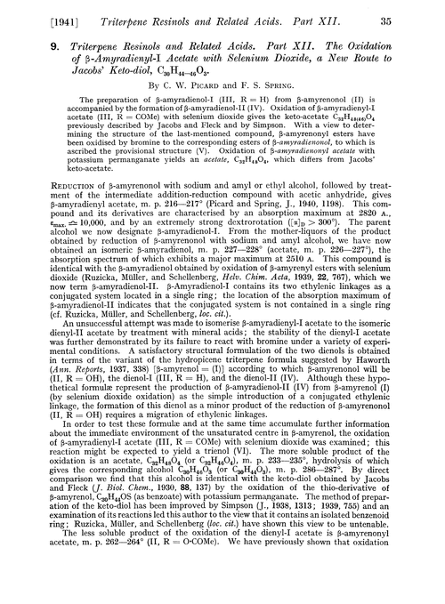 9. Triterpene resinols and related acids. Part XII. The oxidation of β-amyradienyl-I acetate with selenium dioxide, a new route to Jacobs' keto-diol, C30H44–46O3