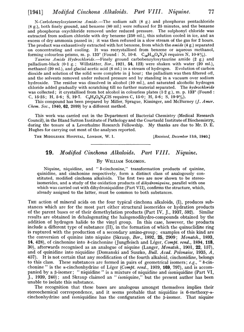19. Modified cinchona alkaloids. Part VIII. Niquine