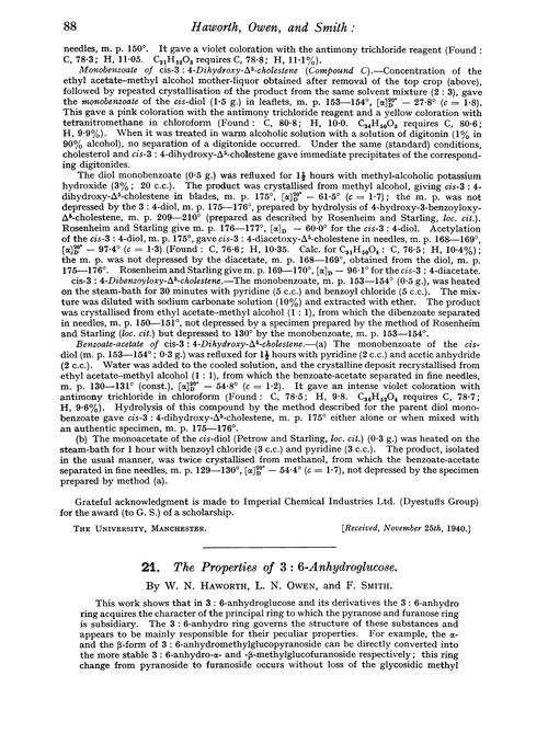 21. The properties of 3 : 6-anhydroglucose