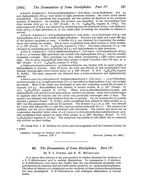 41. The dismutation of some disulphides. Part IV