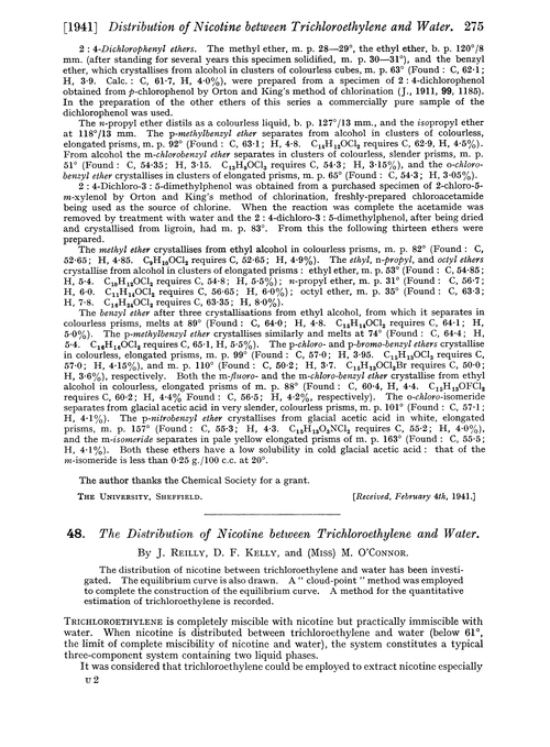 48. The distribution of nicotine between trichloroethylene and water
