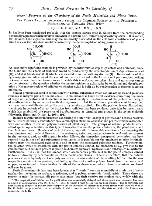 Recent progress in the chemistry of the pectic materials and plant gums