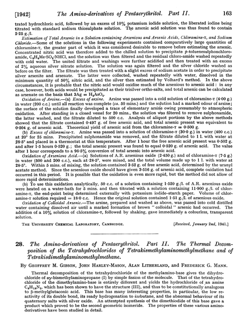 28. The amino-derivatives of pentaerythritol. Part II. The thermal decomposition of the tetrahydrochlorides of tetrakismethylaminomethylmethane and of tetrakisdimethylaminomethylmethane