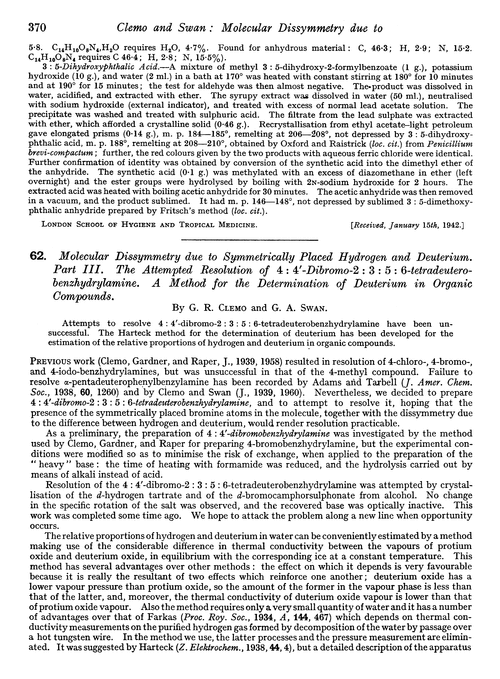 62. Molecular dissymmetry due to symmetrically placed hydrogen and deuterium. Part III. The attempted resolution of 4 : 4′-dibromo-2 : 3 : 5 : 6-tetradeuterobenzhydrylamine. A method for the determination of deuterium in organic compounds