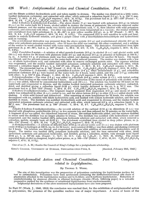 79. Antiplasmodial action and chemical constitution. Part VI. Compounds related to lepidylamine