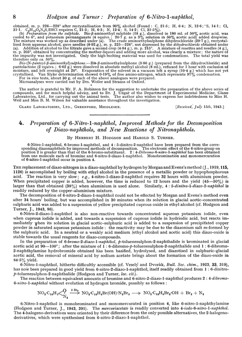 4. Preparation of 6-nitro-1-naphthol, improved methods for the decomposition of diazo-naphthols, and new reactions of nitronaphthols