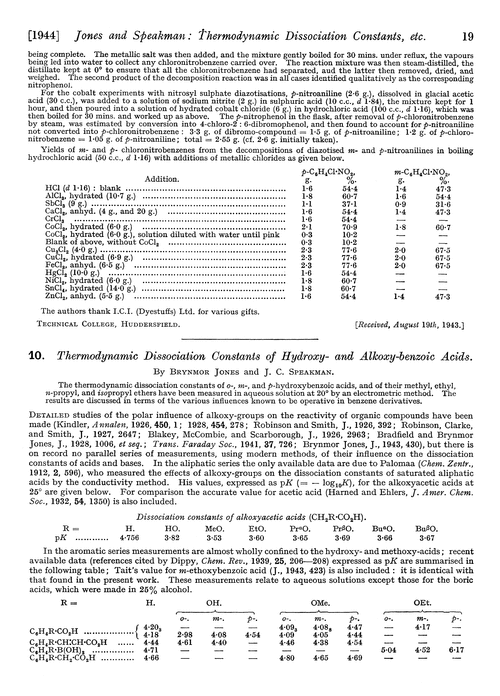10. Thermodynamic dissociation constants of hydroxy- and alkoxy-benzoic acids